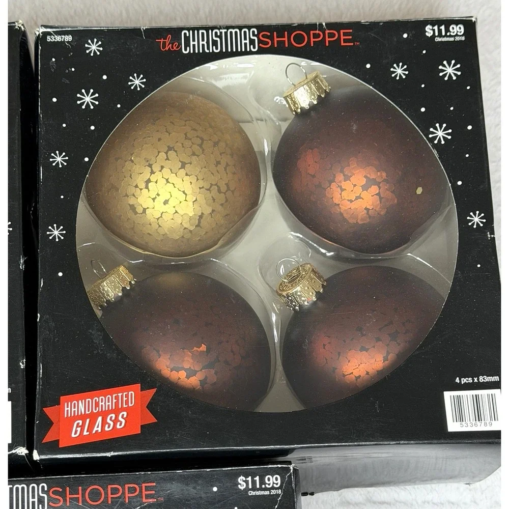 12 The Christmas Shoppe Glass Ornaments 2011 Metallic Gold 3 Boxes Lot EUC
